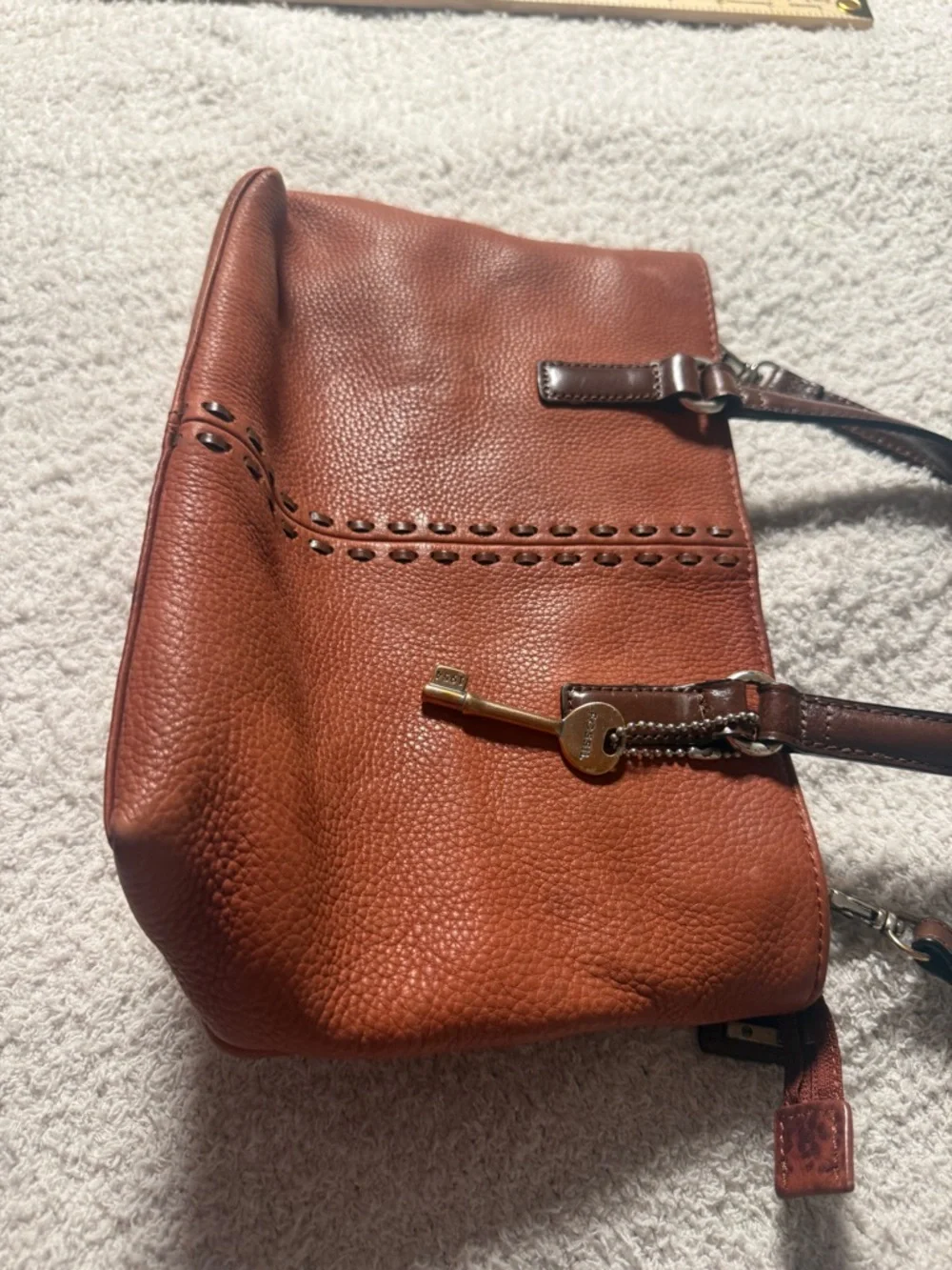 Vintage Fossil Leather Tote Handbag in Chestnut Brown - Classic Women's Bag - Picture 4 of 13